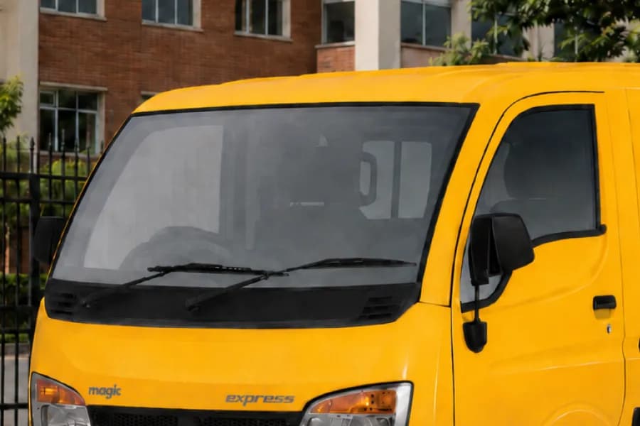 Tata Magic Express Yellow School Van Windshield View