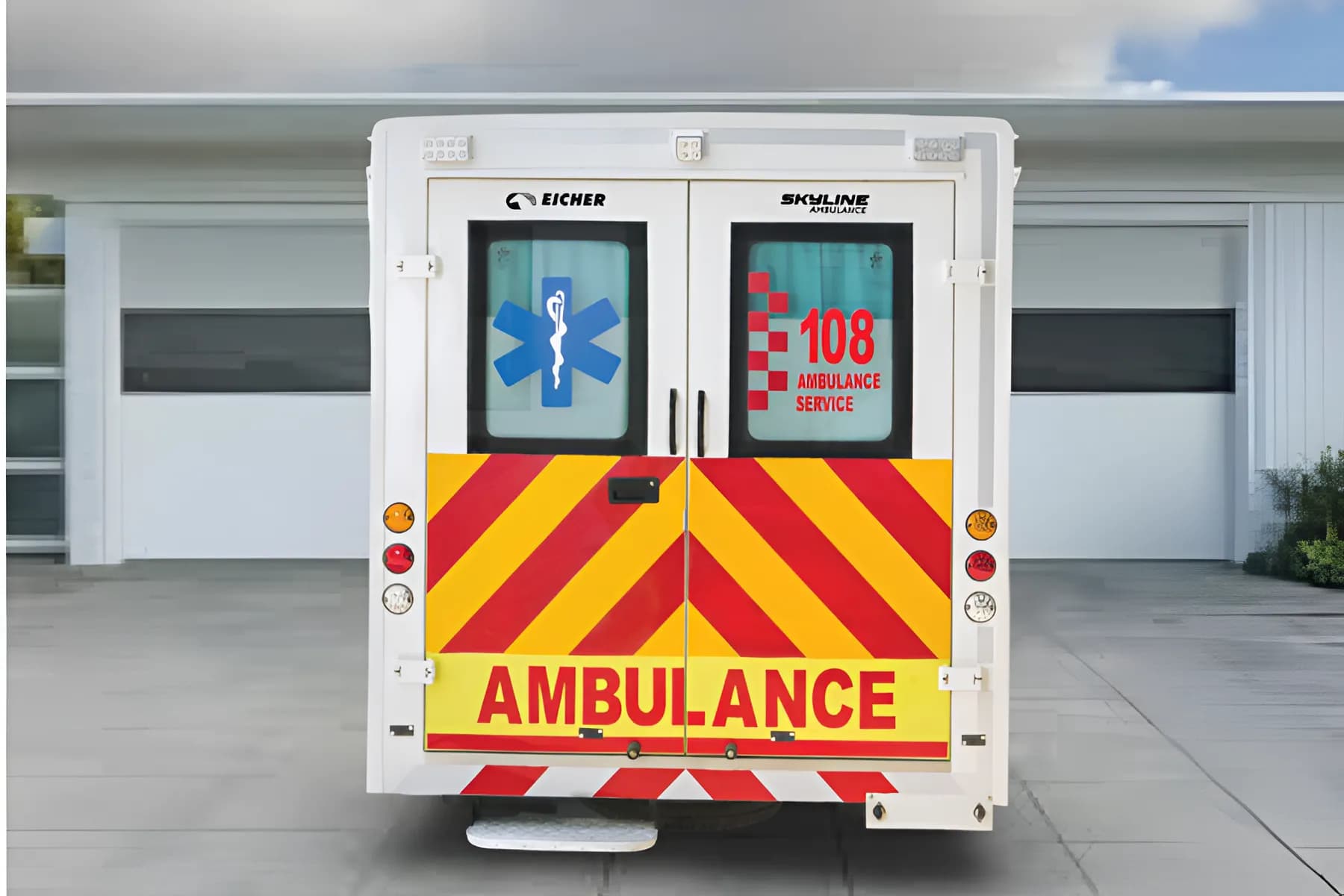 Eicher Skyline Ambulance Rear Side View
